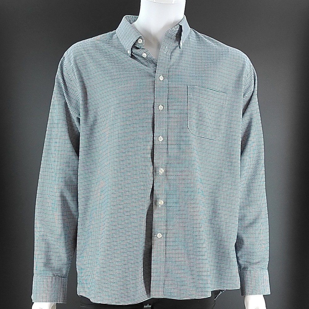 Stafford Travel Mens 17 36-37 Regular Fit Wrinkle Free Oxford Shirt Micro Check